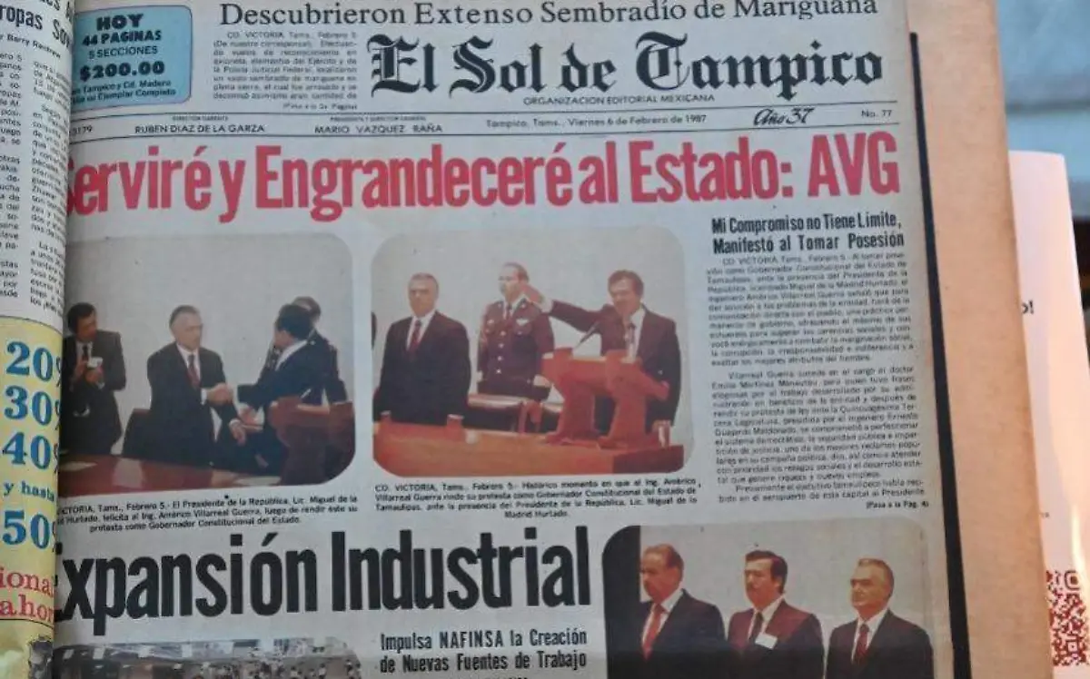 Américo Villarreal Guerra tomó protesta como gobernador un 5 de febrero de 1987 Hemeroteca de El Sol de Tampico